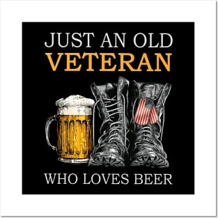 Just An Old Veteran Who Loves Beer Army Boots USA Flag Dog Tag Posters and Art